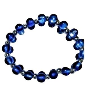 BRACELET Stretch Blue Bracelet with Two Rows of Beads in a Rich Deep Blue